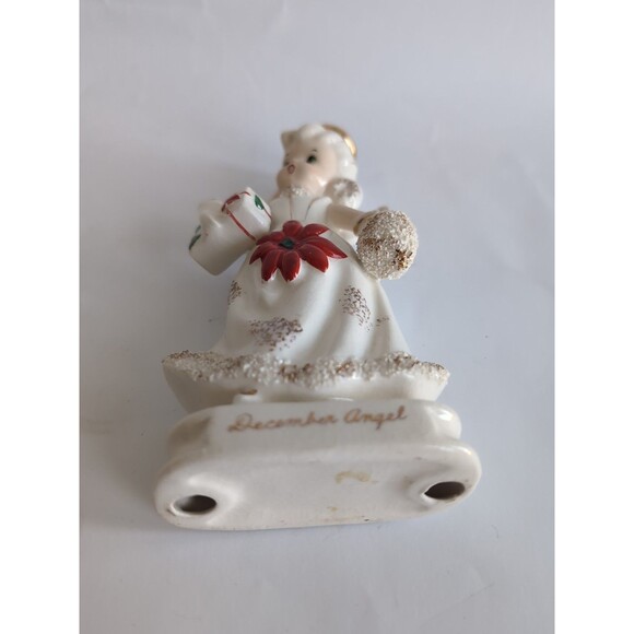 Vintage Angel Figurine Christmas December Poinsettia Shopper Knobler Ceramic - Picture 4 of 6